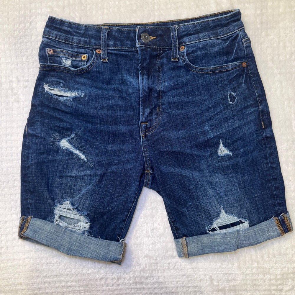American Eagle Outfitters Dark Blue Distressed Denim Bermuda Shorts